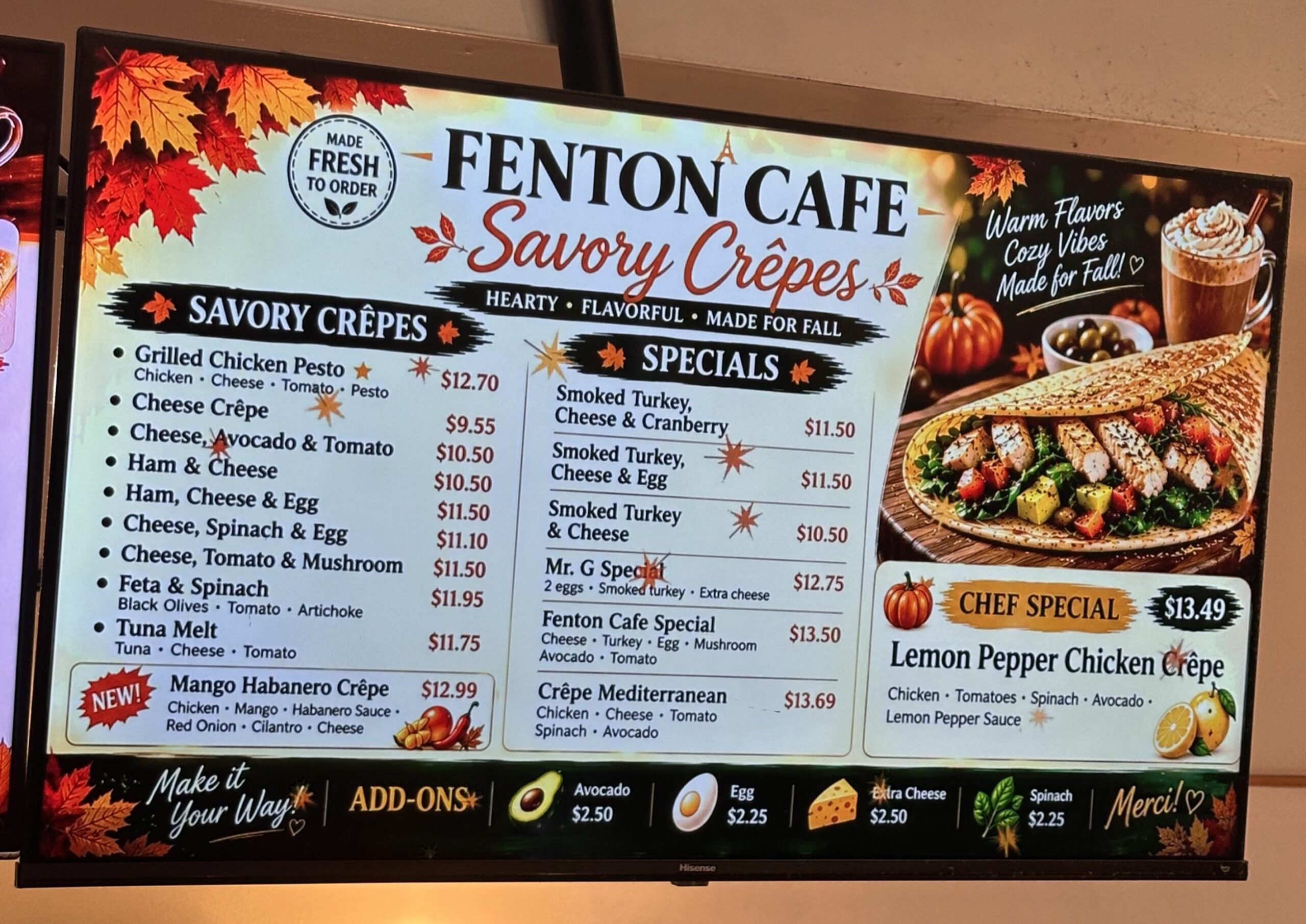 Food images on a restaurant advertisement