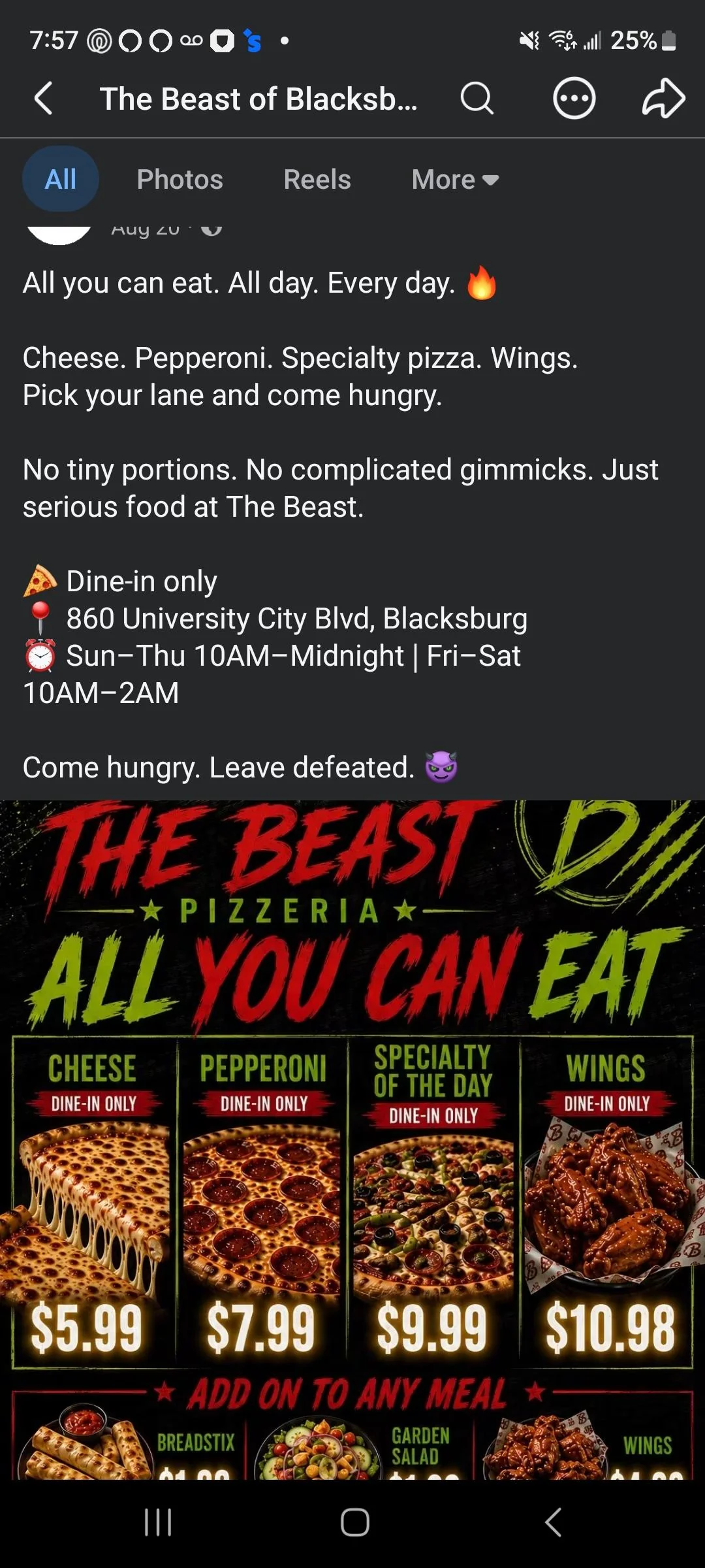 Food images on a restaurant advertisement